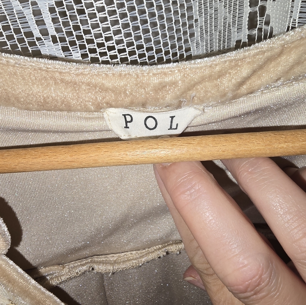 POL Velvet Bohemian Womens Blouse, Hippie Style Tan Shirt, Victorian Top, Medium - Picture 6 of 9